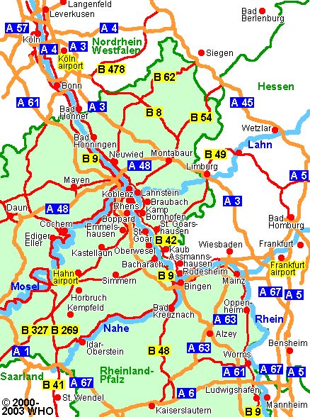 Landkarte Mittelrhein, daun-frankfurt-438,  1999 WHO