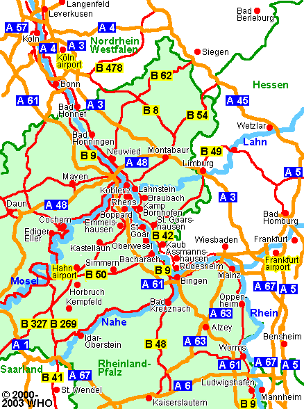 Landkarte Mittelrhein, daun-frankfurt-438,  1999 WHO